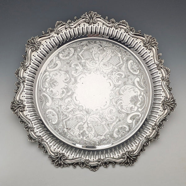 カナダ ヴィンテージ シルバープレート製 丸型脚なしサルヴァ 直径37cm